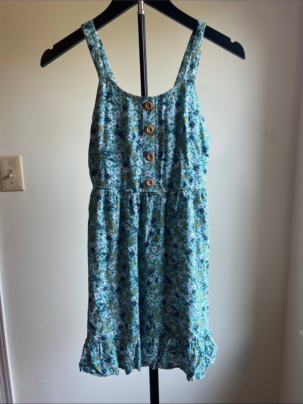 Zunie Teal Floral Button-Front Sundress with Ruffle Hem